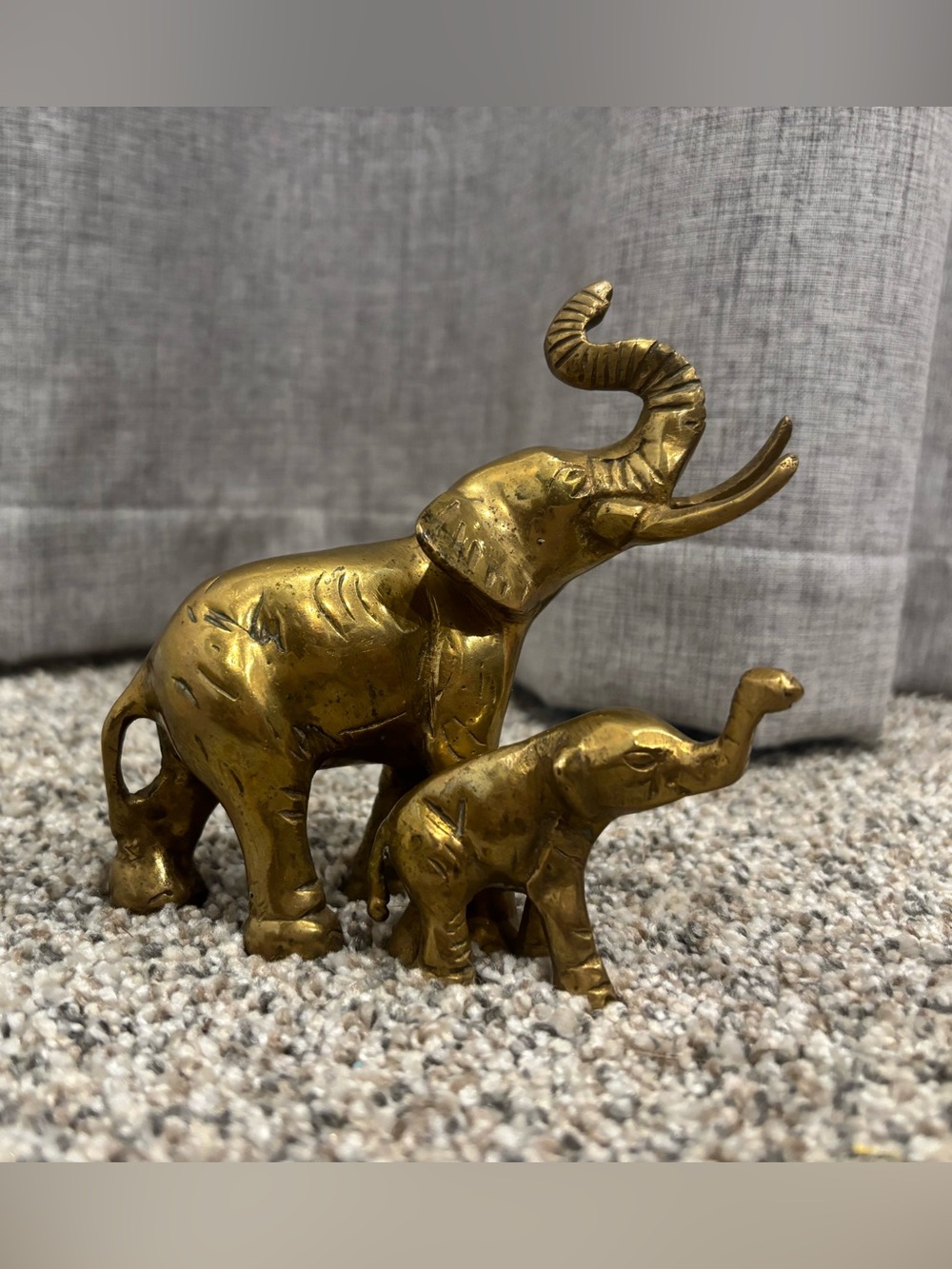 Vintage Solid Brass Mother & Baby Elephant Made in India Hollywood Regency